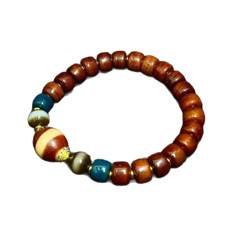 5A Grade Tibetan Natural Authentic Old Mine Raw Stone Red Jade Medicine Dzi Bead Cow Bone Single Circle Bracelet