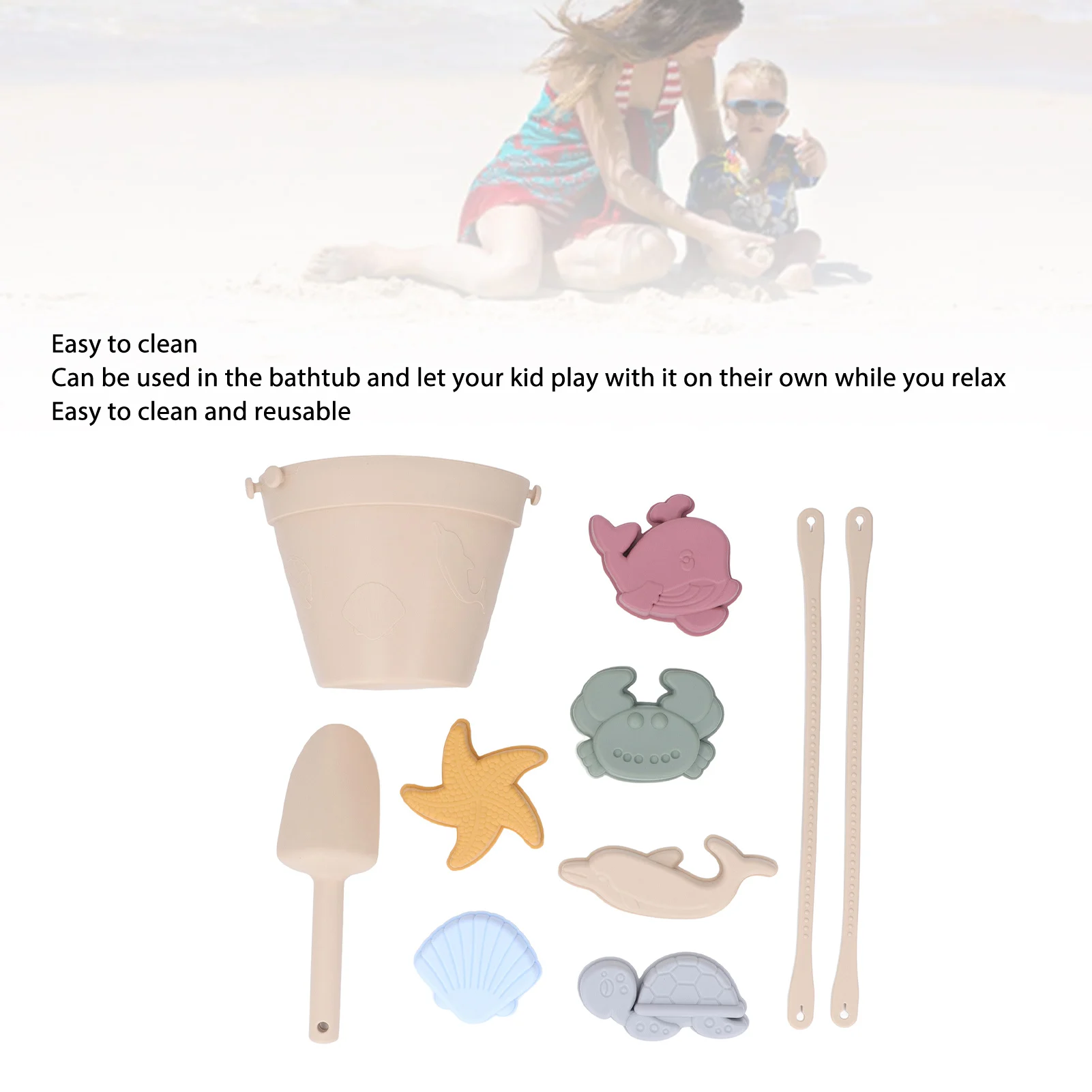 ZK40 Silicone Beach Bucket Toy Set Interactive Lightweight Portable Kids Beach Toys Set for Summer