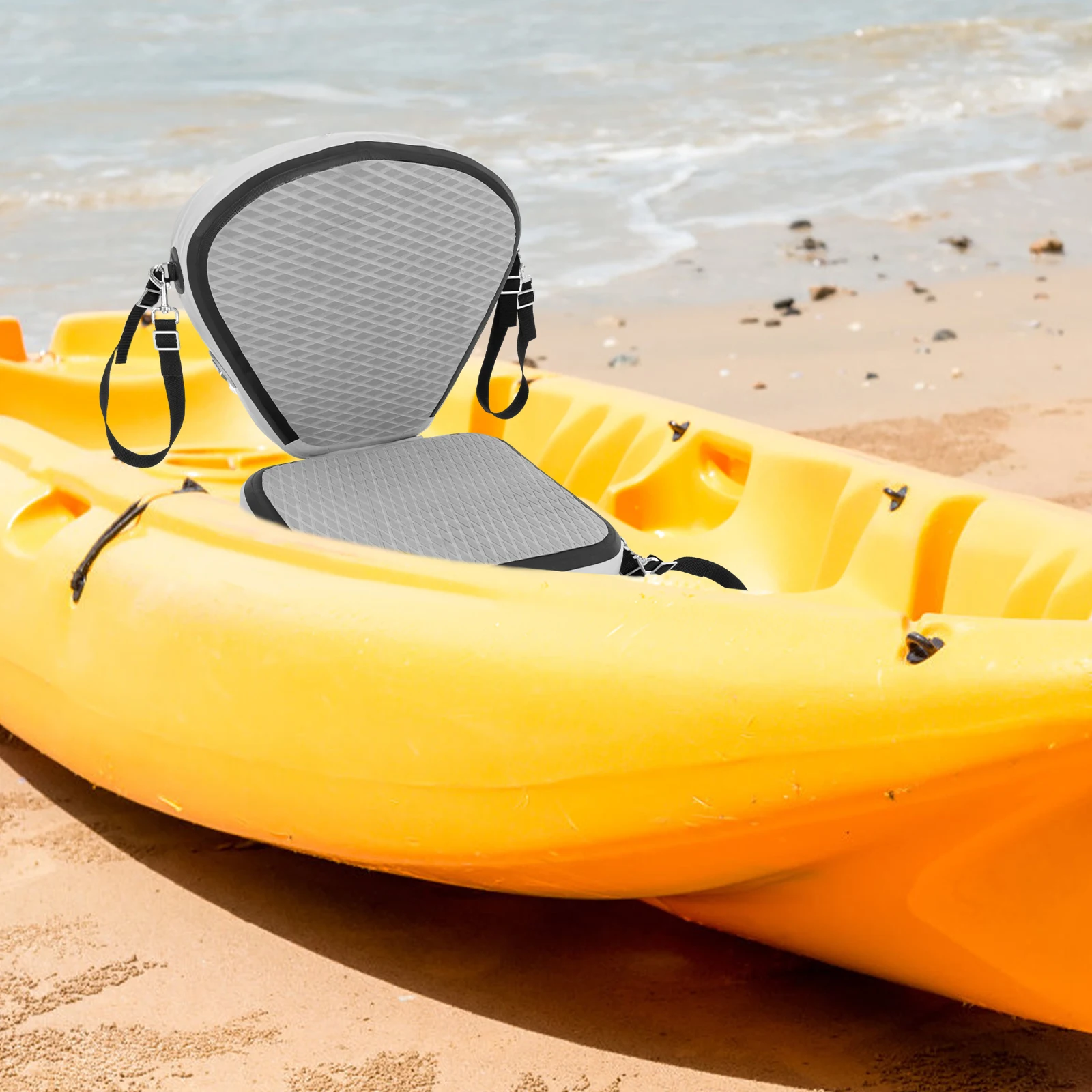 

Thicken Padded Kayak Seat Cushion with 304 Stainless Steel Hooks and 4 Webbing Straps Suitable for Kayaking, Canoeing, Drifting