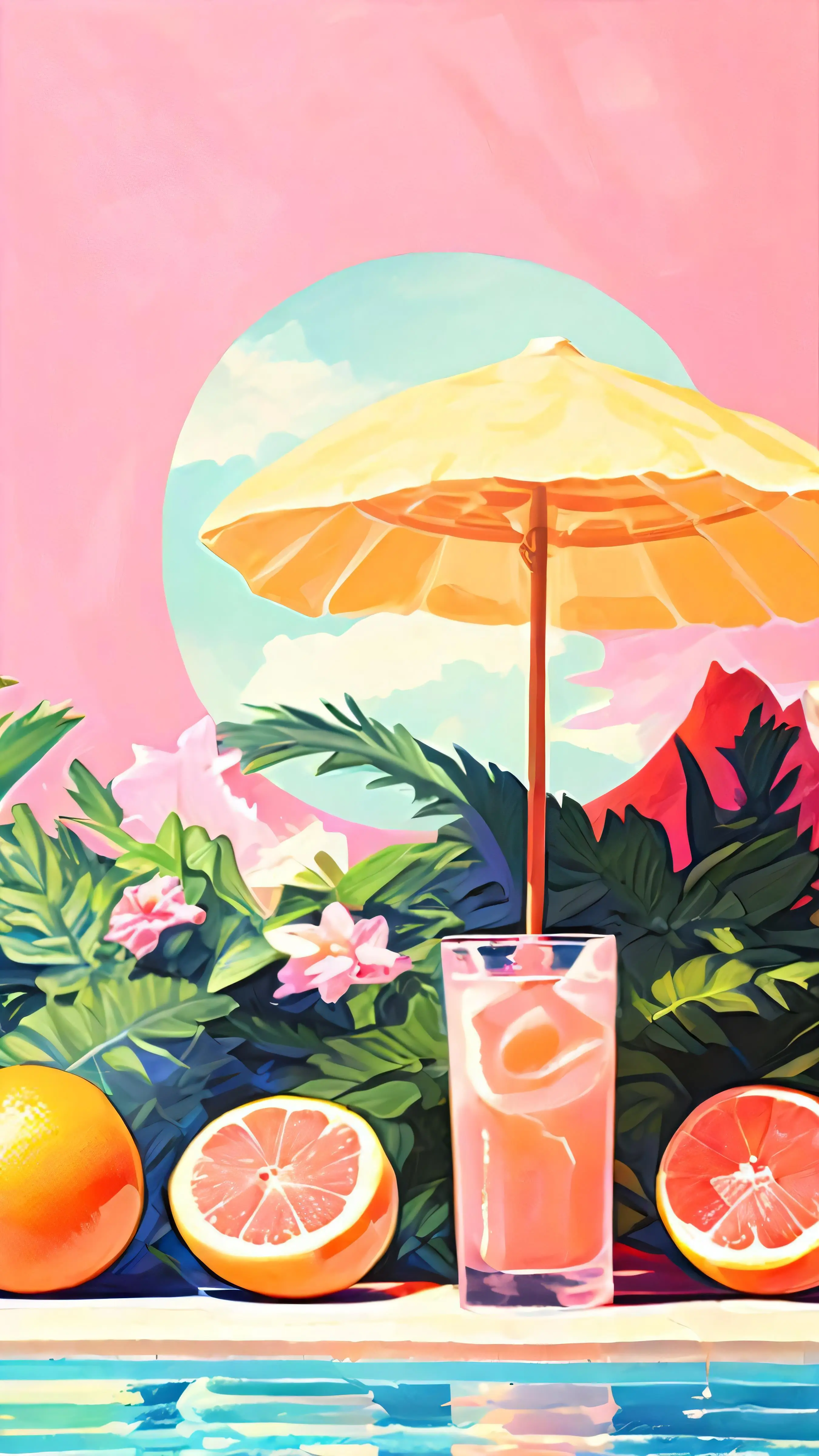 Tropical Summer Vibes Citrus Drink and Beach Umbrella Aluminum Tin Sign Vintage Retro Wall Art Decor for Bar Cafe Home