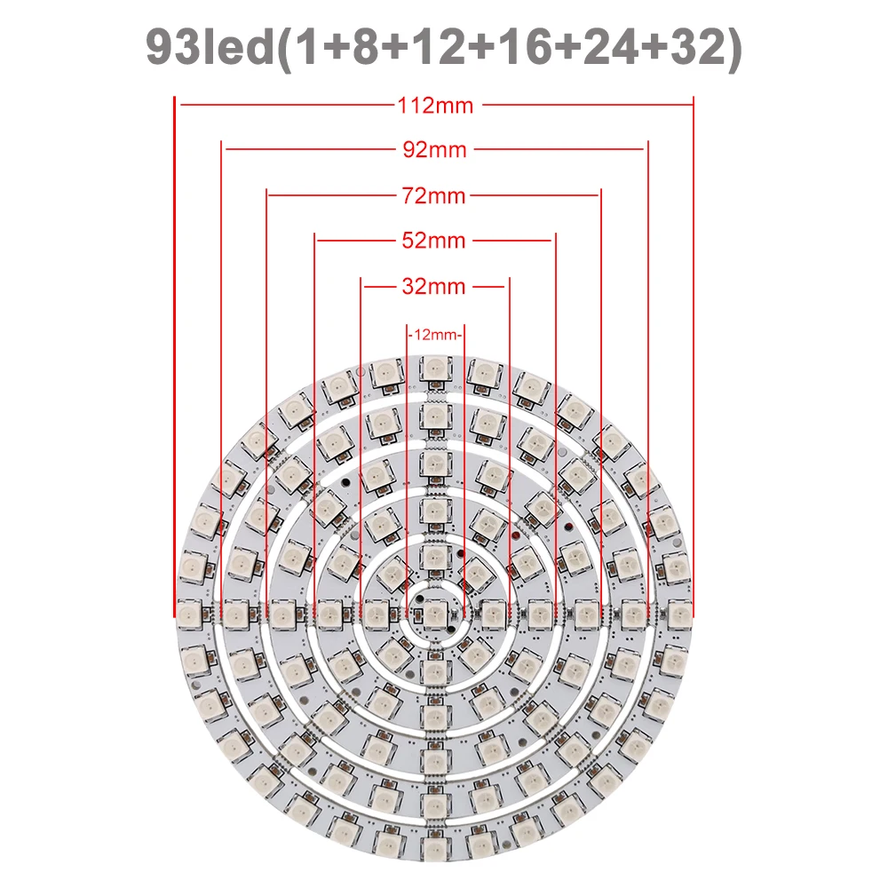 Anillo Led direccionable individual, luces redondas RGB 5050, blanco y negro, PCB 8, 16, 24, 35, 45 píxeles, 3 pines, Conexión macho y hembra, DC5V,