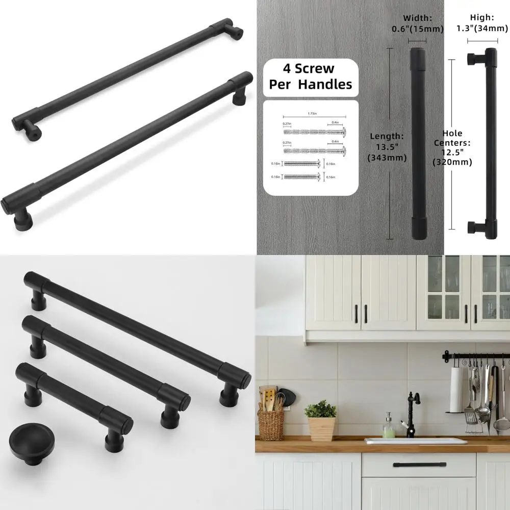 

Matte Black Cabinet Pulls 12.6-Inch Hole Centers Kitchen Drawer Handles Black Matte Hardware for Cabinets