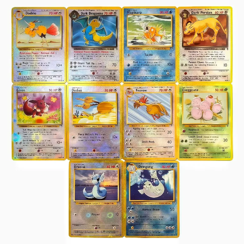 PTCG English Dodrio Dark Dragonite Eevee Dark Persian DIY Game Collectible Card Exeggcute Dewgong Rare Flower Flash Craft Card