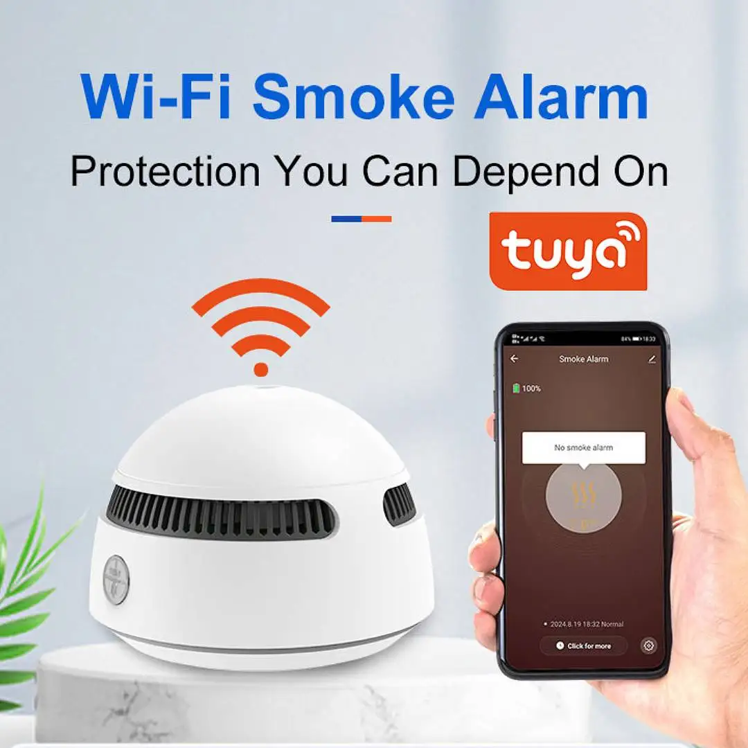 WIFI Smoke Alarm 360 ° Photoelectric Smoke Sensor Tuya Household Smoke Detector Remote Control Fact Monitoring Safety Protection