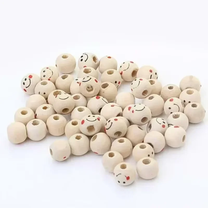 10/20/30/50/100PCS Cute Smiling Face Doll Head Wood Bead Bead Accessories Madeing 10/12/14/16/20/25mm DIY Accessory Crafts