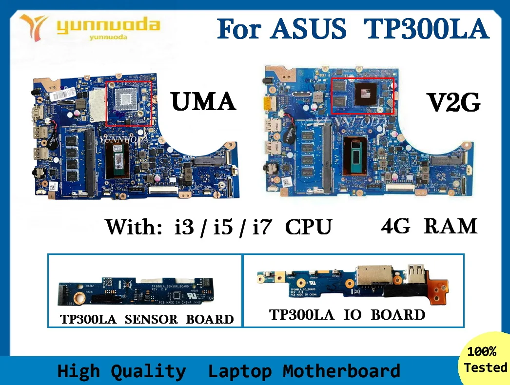 TP300LA For Asus TP300LA TP300LJ Q302LA Laptop motherboard i3 i5 i7 CPU 4GB GT840M 2G GPU UMA RAM sensor USB IO board 100% teste