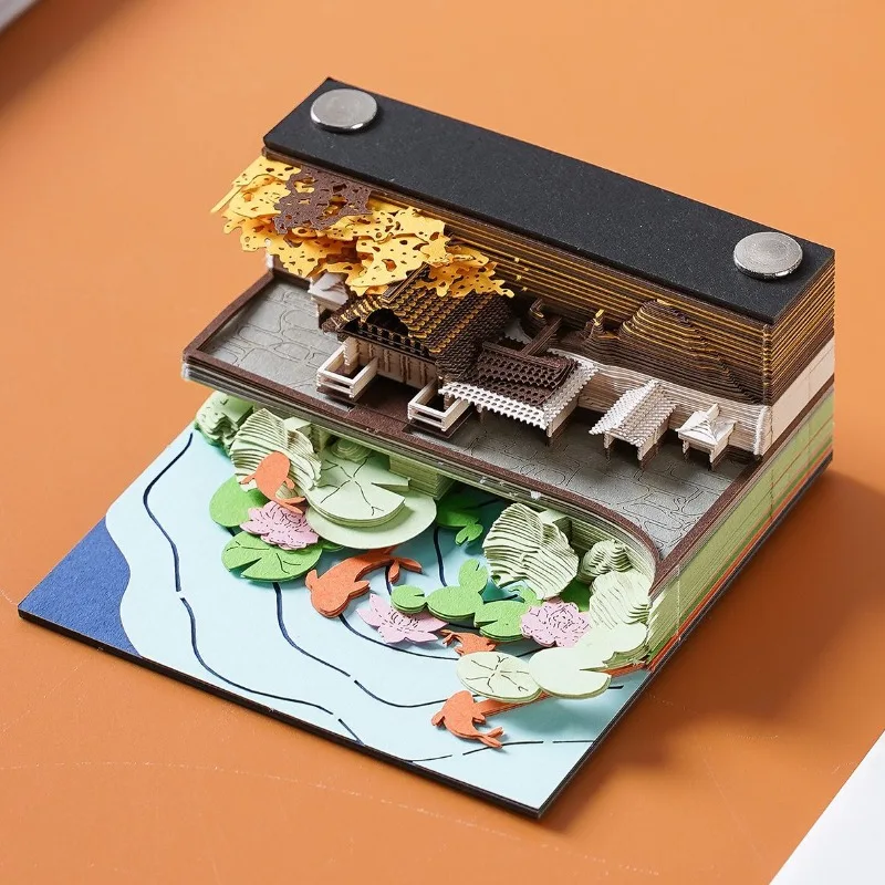 

3D Paper Carving Summer Sticky Note Pad - Tearable Chinese-style Art Decor Desk Calendar Ornament