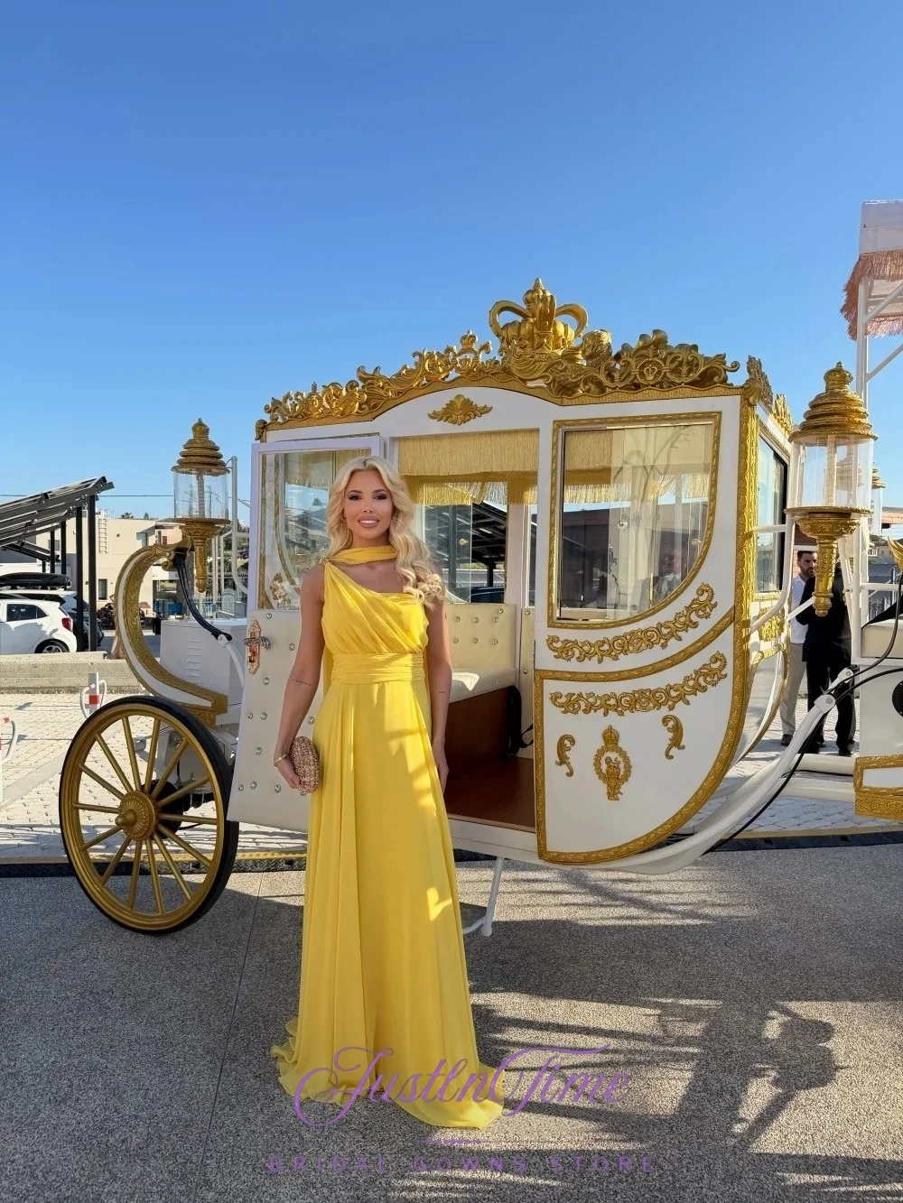 JUSTLNTIME Elegant One Shoulder A-Line Evening Dress Halter Ribbons Open Back Yellow Chiffon 2026 Customized Vestidos De Festa