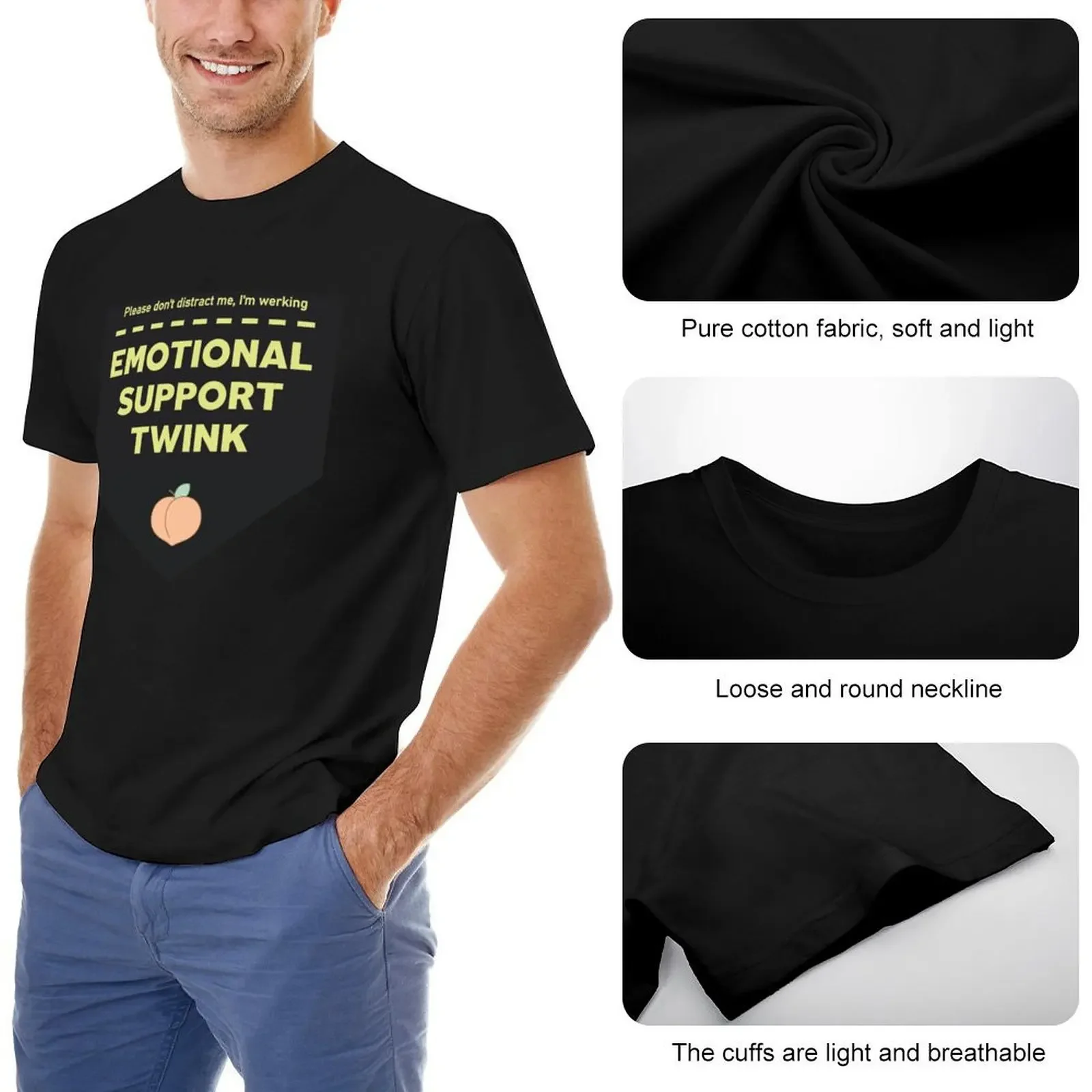 Camiseta con soporte emocional Twink, camisetas gráficas, camisetas gráficas, camisetas de talla grande, camisetas gráficas divertidas para hombres