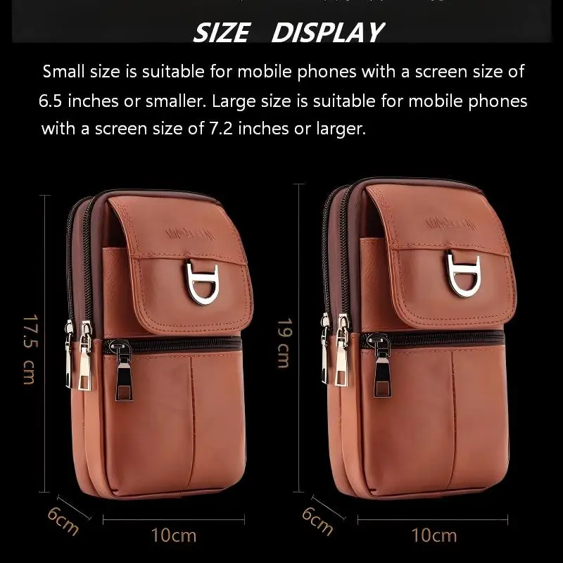 Herren-Leder-Gürteltasche - Große Kapazität Handy-Gürteltasche - Outdoor-Arbeitsrucksack, Sport-Wandertasche Tragbare Umhängetasche – Detail 4