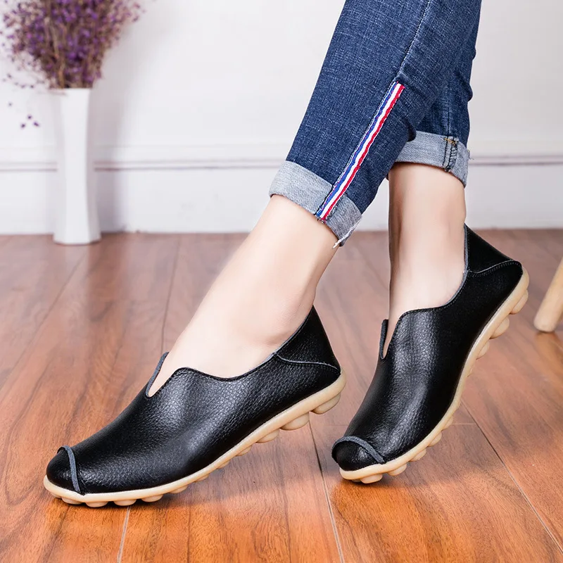 WOIZGIC Genuine Leather Flats Loafers for Women\'s Female Ladies Comfortable Slip-On Shoes Classic Style colorful soft