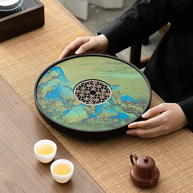 Thousand Mile Jiangshan Quick Drying Water Absorbing Tea Tray Ceramic Tea Table Simple Filtering Tea Tray Draining Tray