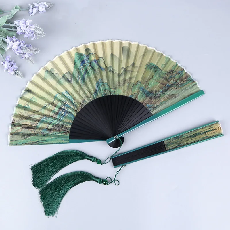 Ancient style folding fan, thousands of miles of rivers and mountains,, silk fan, pastoral style, portable folding ancient fan