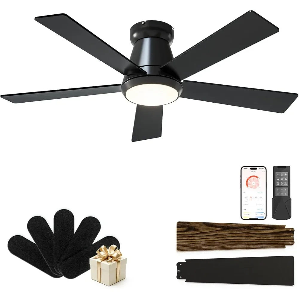 

42 "Low profile ceiling fan with light and remote control/APP, adjustable from 3000-6500K, 5CCT, silent, embedded installation