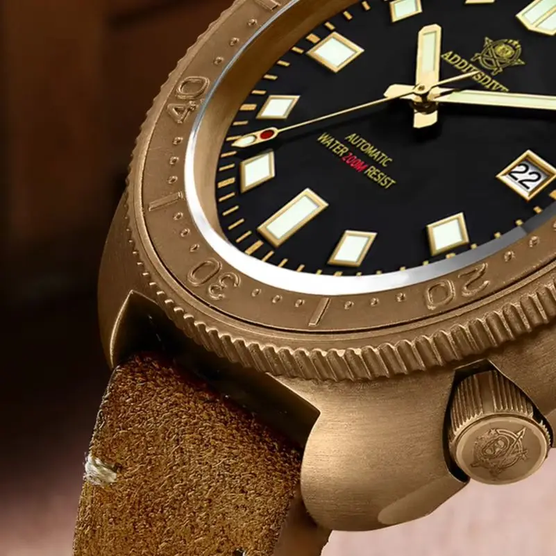 ADDIESDIVE Men's Bronze Watch Japan 8215 Sapphire Glass 20Bar Waterproof Watches BGW9 Super Luminous Date Display Wristwatches