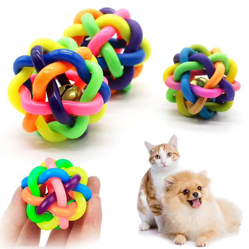 Sepak Takraw Cat Dog Parrot Chewing Toy Colorful Rubber Training Chew Rainbow Ball Bell Squeaky Sound Toy Pet Accessories