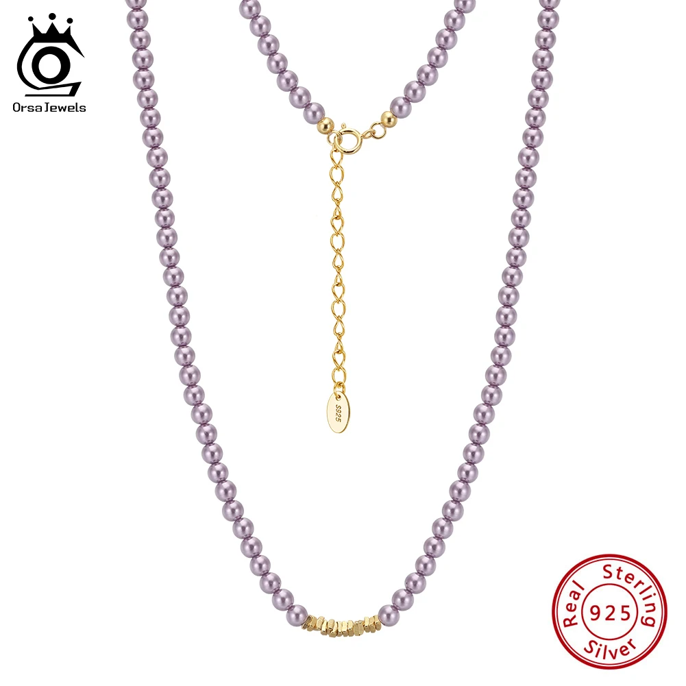 

ORSA JEWELS 925 Sterling Silver Natural Shell Beaded Necklace Bracelet Accessories Rainbow Daily Shell Pearl Chain Jewelry PSN10
