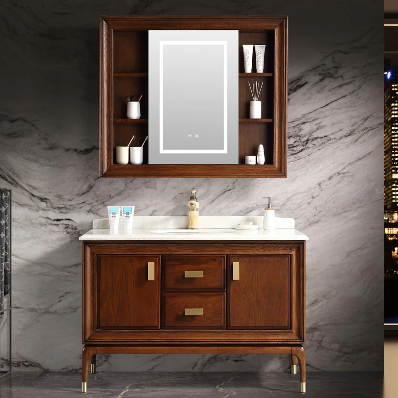 

, Chinese Style Red Oak Wash Basin Washstand Washbasin Cabinet Combination Smart Mirror Cabinet