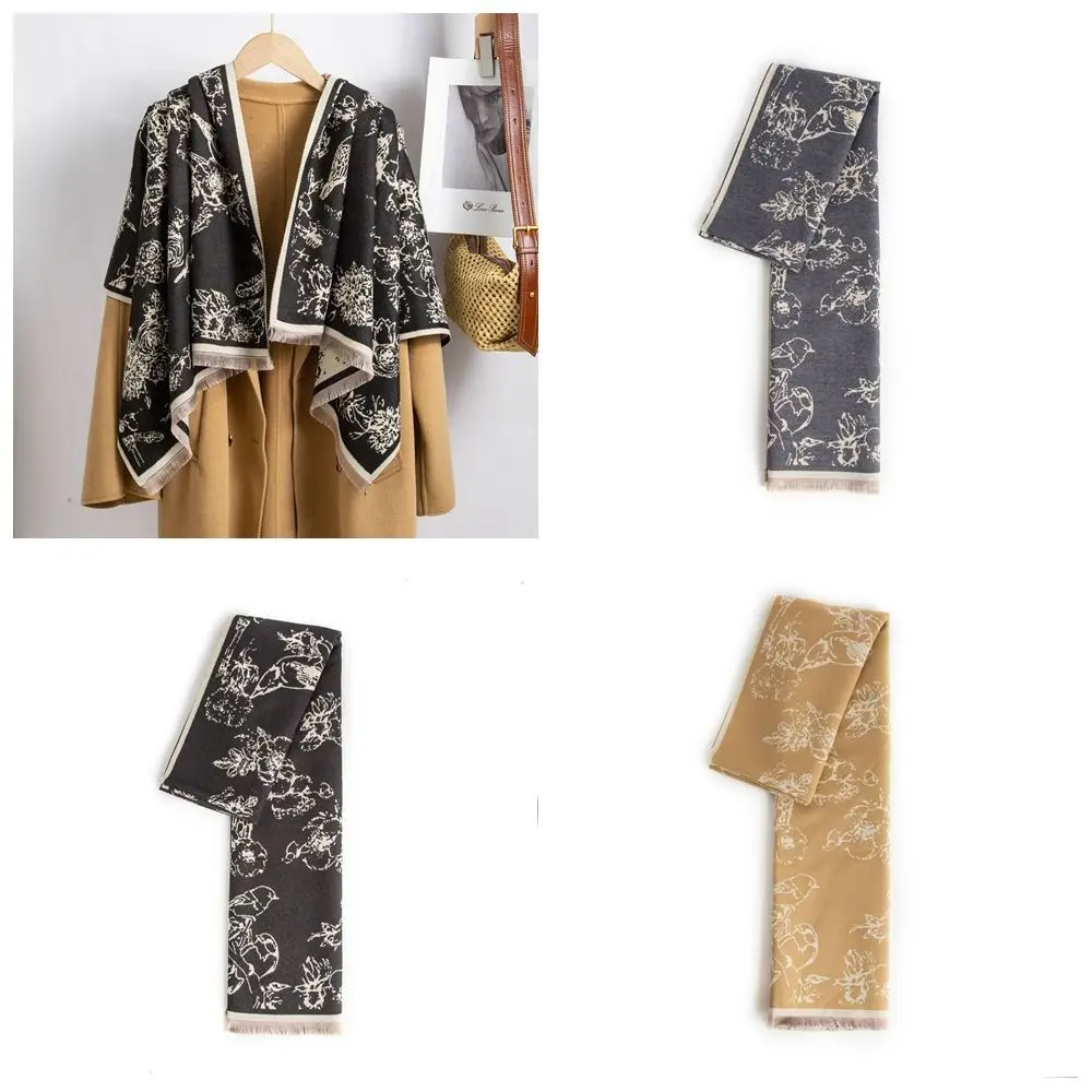 

Flower Printed Scarf Imitation Cashmere Warm Cashmere Tassel Scarves Thick Blanket Korean Style Scarves Large Shawl Student