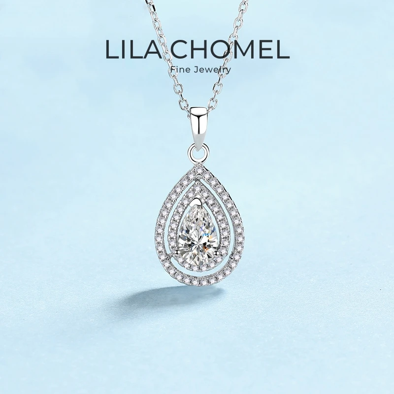 

Valentine's Day White Gold 18K Necklaces Women Wedding Fine Jewelry 1CT Moissanite Diamond Water Drop Pendant Girl Birthday Gift