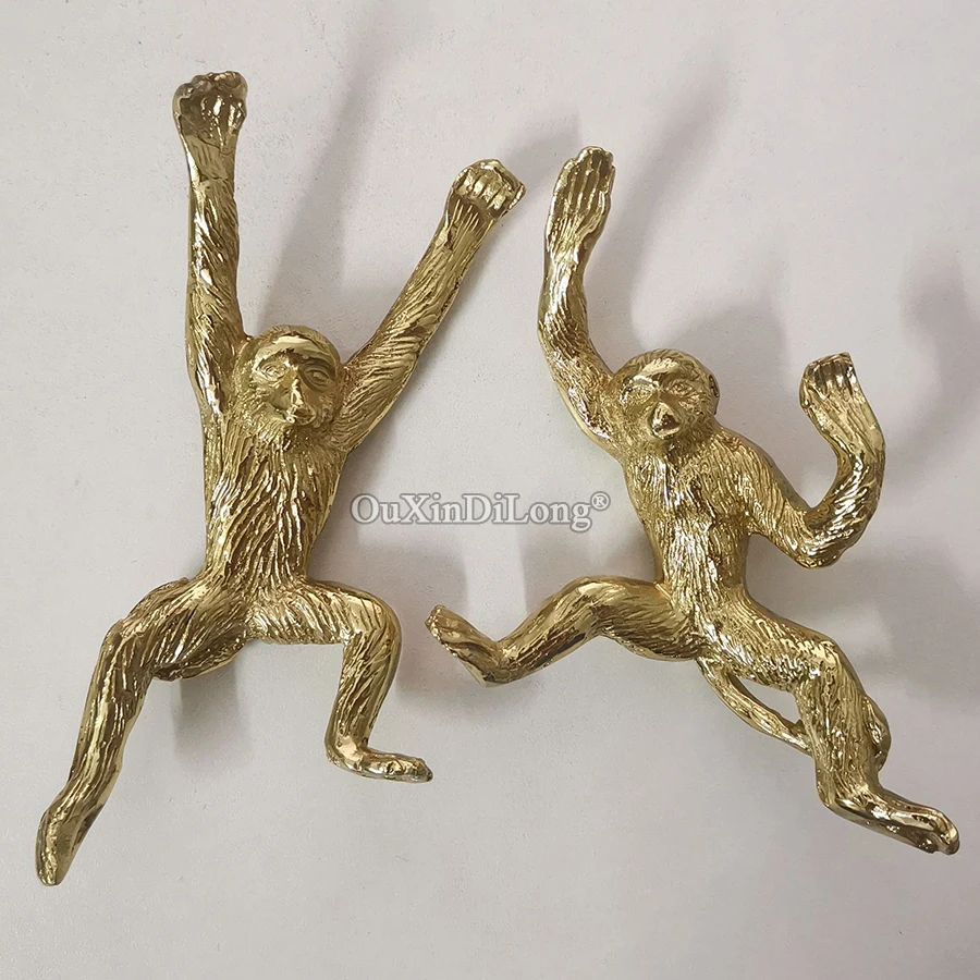 4PCS Solid Brass Monkey Furniture Handles Drawer Knobs Cupboard Wardrobe Closet Dresser Cabinet Door Pulls Knobs Decorations