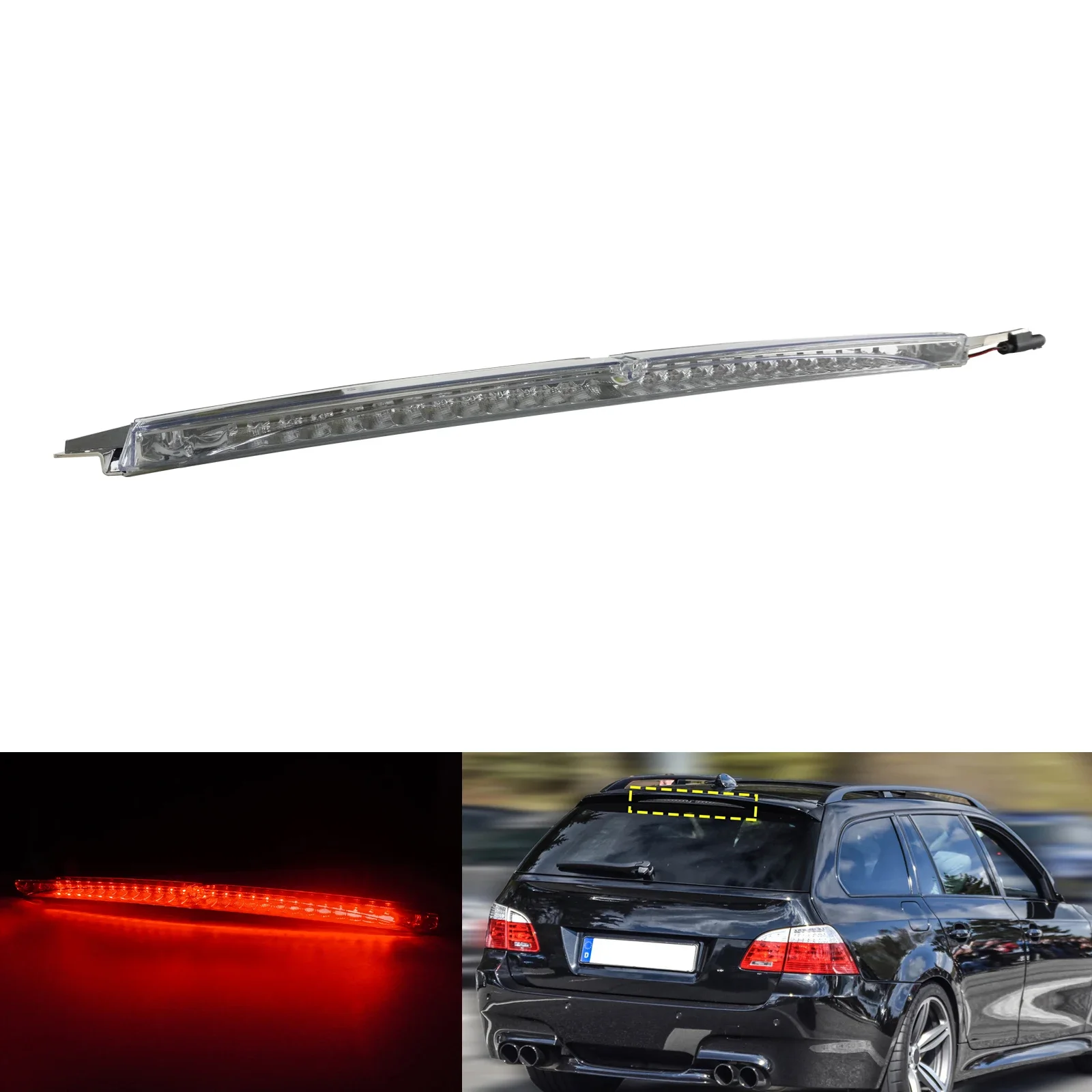 White Lens LED Rear High Level Third Brake Stop Light For 04-10 BMW 5 Series E61