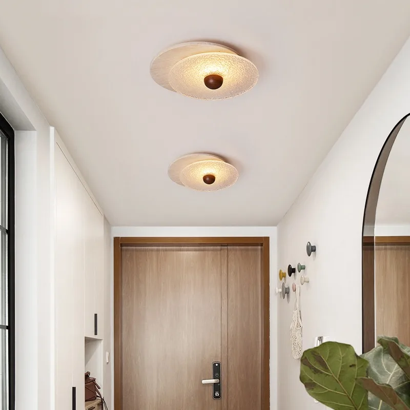 Yellow Cave Stone LED Ceiling Light Corridor Living Room Nordic Modern Natural Yellow Travertine Ceiling Lamp