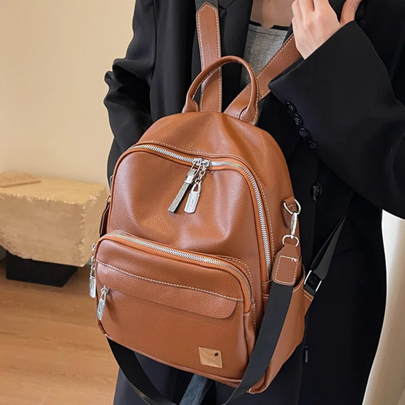 New Luxury Pu Leather Backpack Women Soft Shoulder Bag Ladies Large Capacity Travel Backpacks School Bags Girls Mochila Feminina