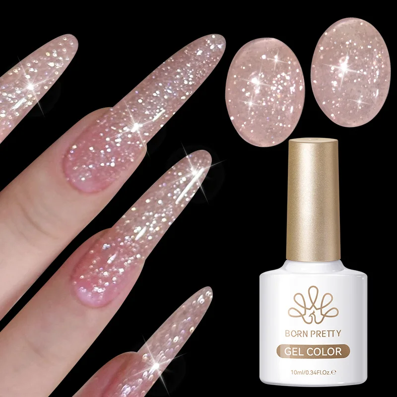 BORN PRETTY 10ml Nude Pink Flash Glitter Gel Nagellack UV LED Soak-Off Langanhaltender Funkelnder Nagelkunst-Lack für DIY-Maniküre zu Hause