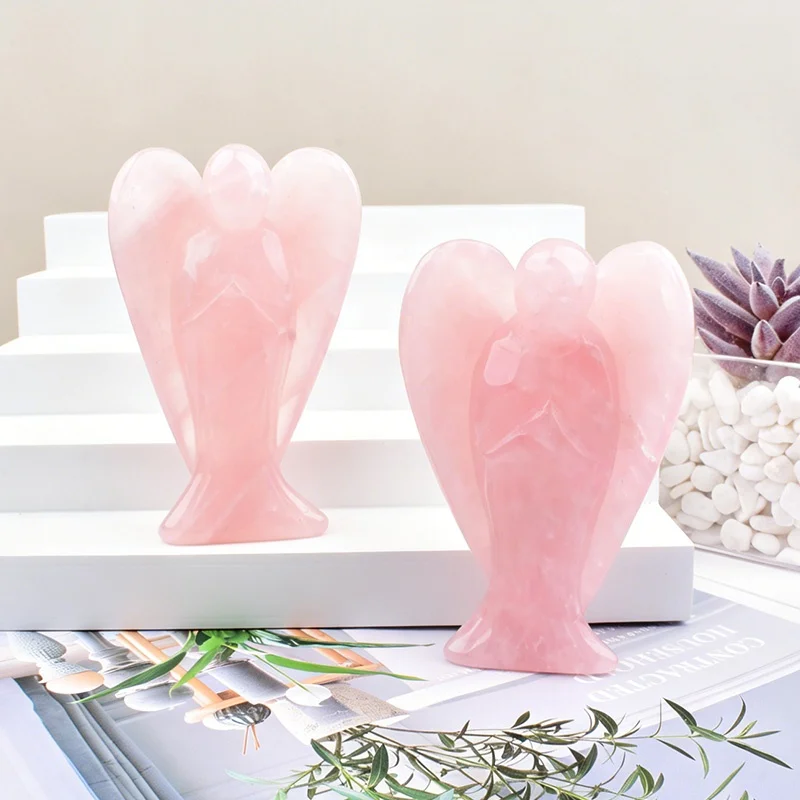 Hand Carved Crystal Angel Figurine Natural Rose Quartz Amethyst Healing Stone Guardian Angel Statue Home Decoration Crystal Gift