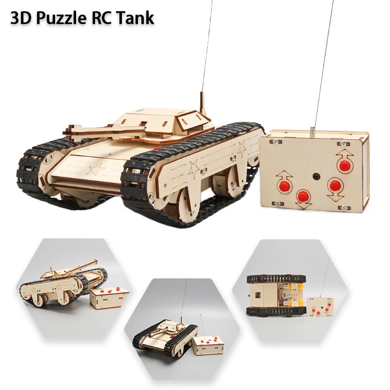 Diy Houten 3d Puzzel Tank Model Science Kit Assemblage Speelgoed Rc Tank Physics Elektronische School Project Wetenschappelijk Experiment Speelgoed