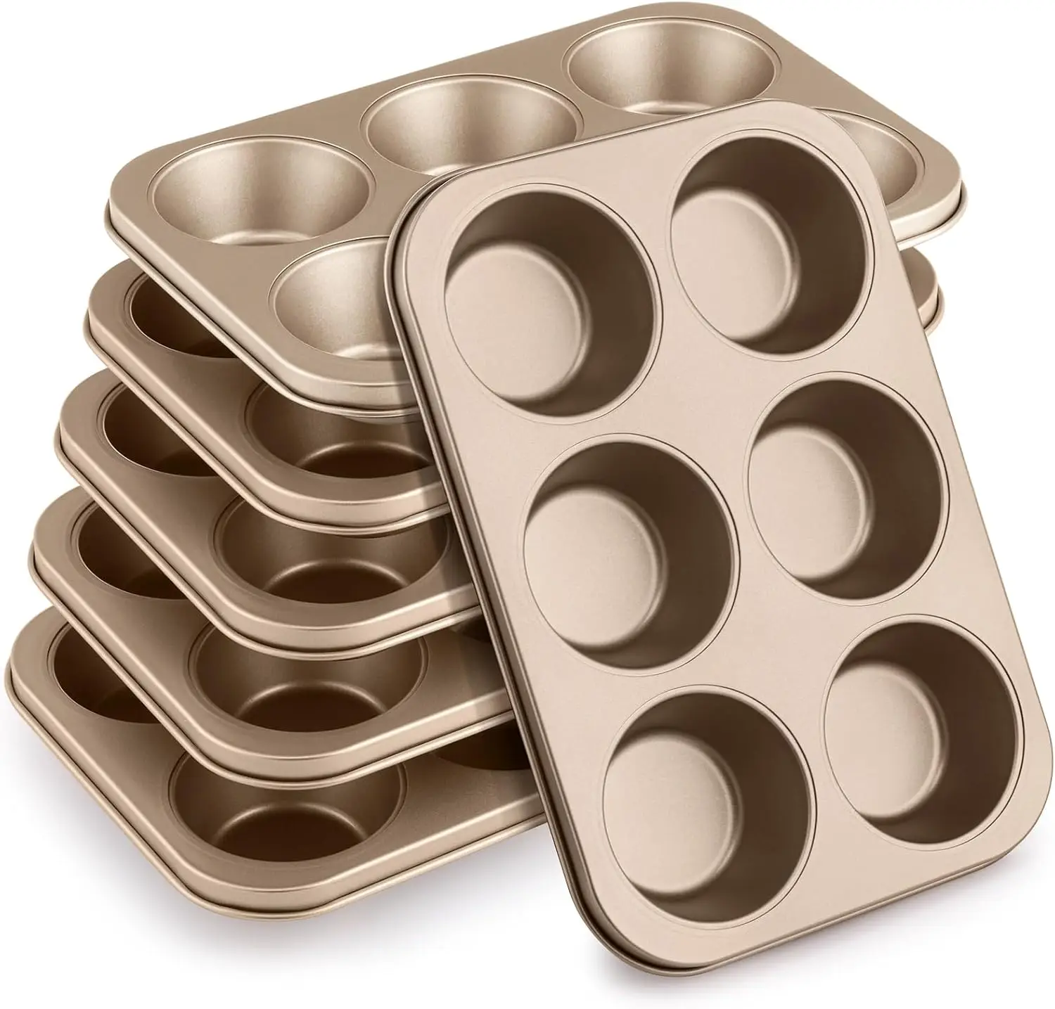

6 Pack Jumbo Nonstick Muffin Baking Pan Muffin Tins Heavy Duty Cupcake Tin Gold Carbon Steel Cup Cake