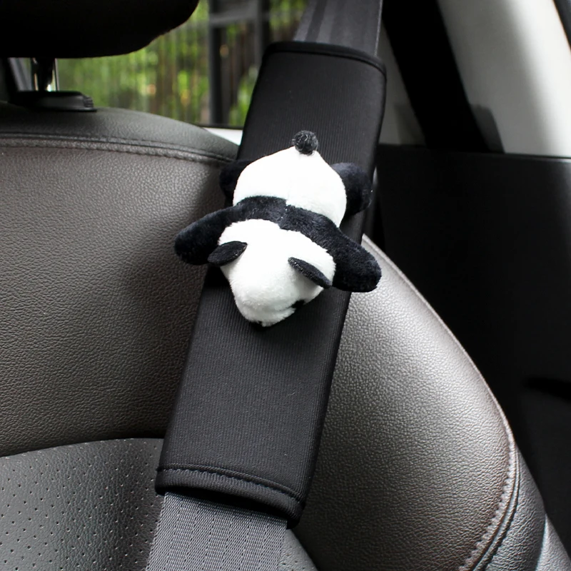 1pc Cute Cartoon Panda Doll Breathe Ice Silk Car Seat Belt Cover Gear Shift Case Auto Bear Universal Car Interior Accessories