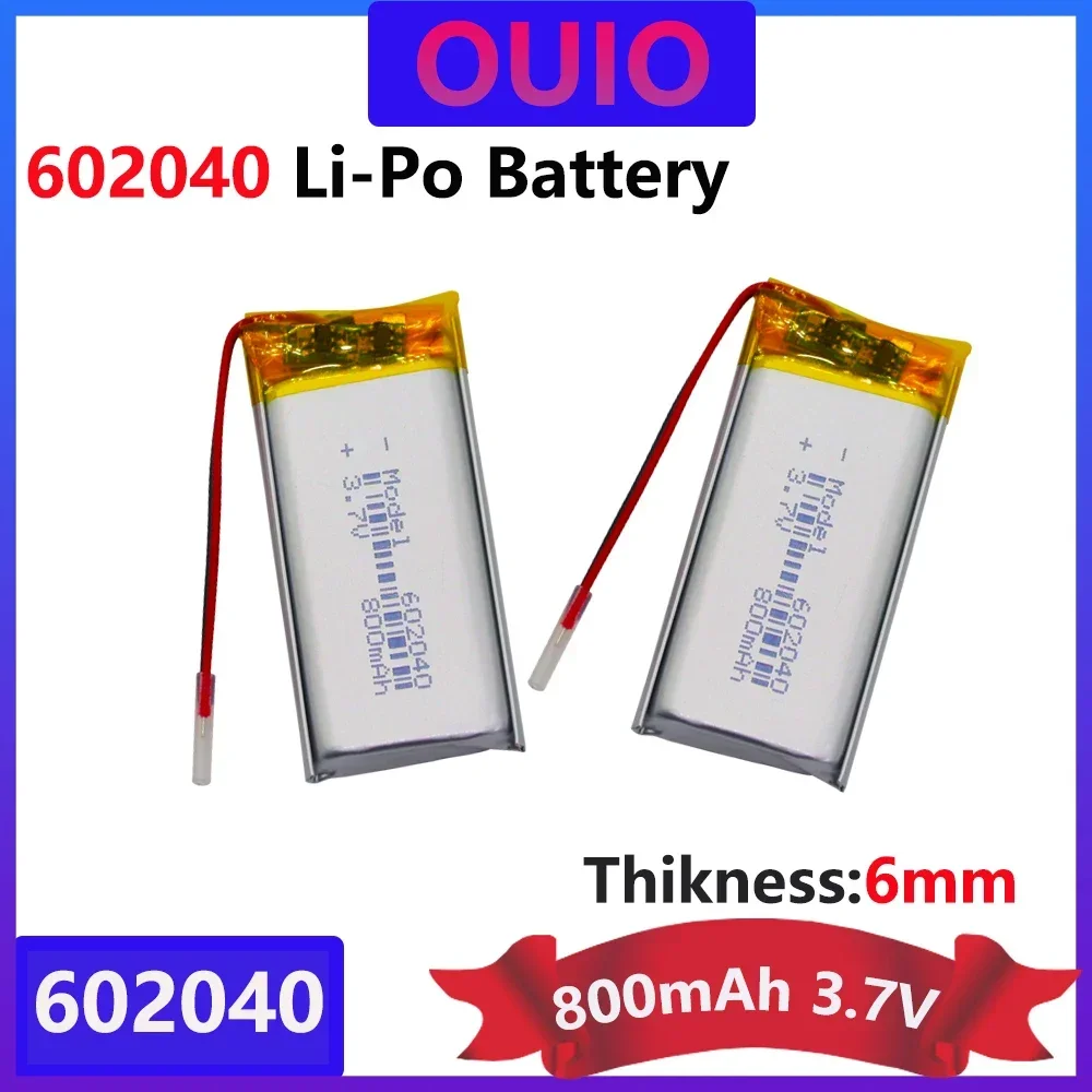 602040   3.7 فولت 800 مللي أمبير بطارية ليثيوم بوليمر ليثيوم أيون قابلة للشحن لنظام تحديد المواقع MP3 MP4 MP5 جهاز تسجيل فيديو رقمي للسيارات تاكوغراف سماعة خلية ليثيوم أيون