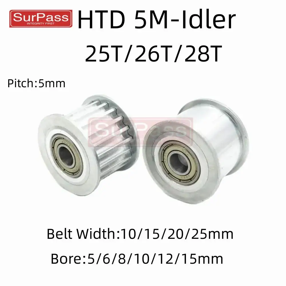 Alésage de poulie de synchronisation, type de renvoi, 25T, 26T, 28 dents, HTD, 5m, 5mm, 6mm, 7mm, 8mm, 10mm, 12mm, 15mm, 10mm, 15mm, 20mm, 25mm de largeur courroie utilisée dans la poulie linéaire, 5 pouces