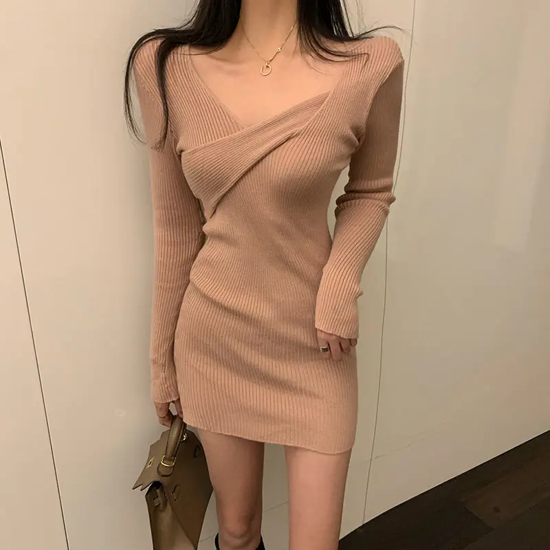 Sexy Daring Purple V Neck Crochet Woman Dress Knitted Short Clothes Dresses for Women Bodycon Extreme Mini Aesthetic Sensual Hot