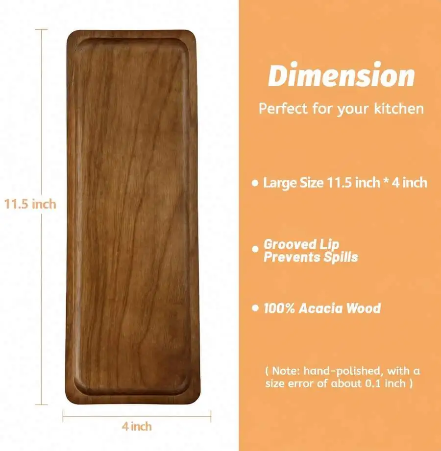 6-Pack 11.5' Natural Acacia Wood Rectangular Charcuterie Board Set, Modern Wooden Serving Trays For Cheese, Desserts & Appetizer