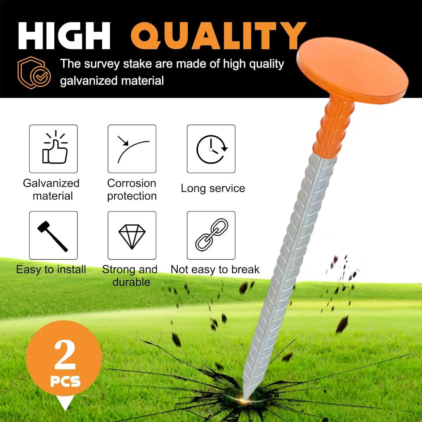 

Yard Survey Stakes 2-Piece High-Visibility Weather-Resistant Bright Orange Color Driveway Markers For Garden Trail Yard Driveway