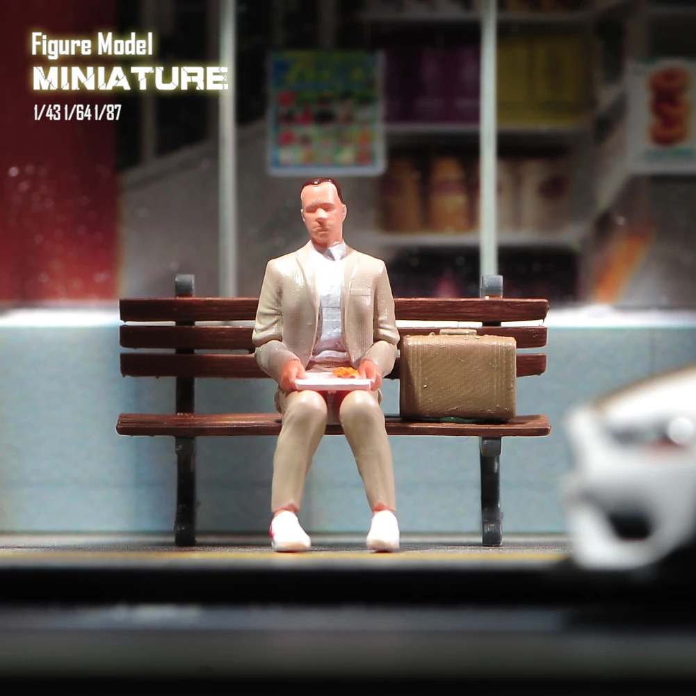 Painted Miniatures 1/87 1/64 1/43 1/24 Mr. Gump with Bench 3D Print Resin Figurine Model Creative Photography Sand Table Scene