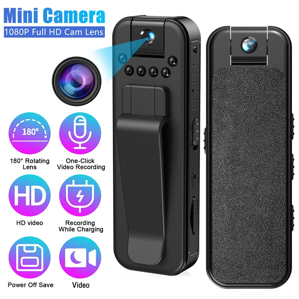 HD 1080P Mini Camera Portable Small Digital Video Recorder 180  Rotating Camera with Back Clip Driving Recorder Sports DV