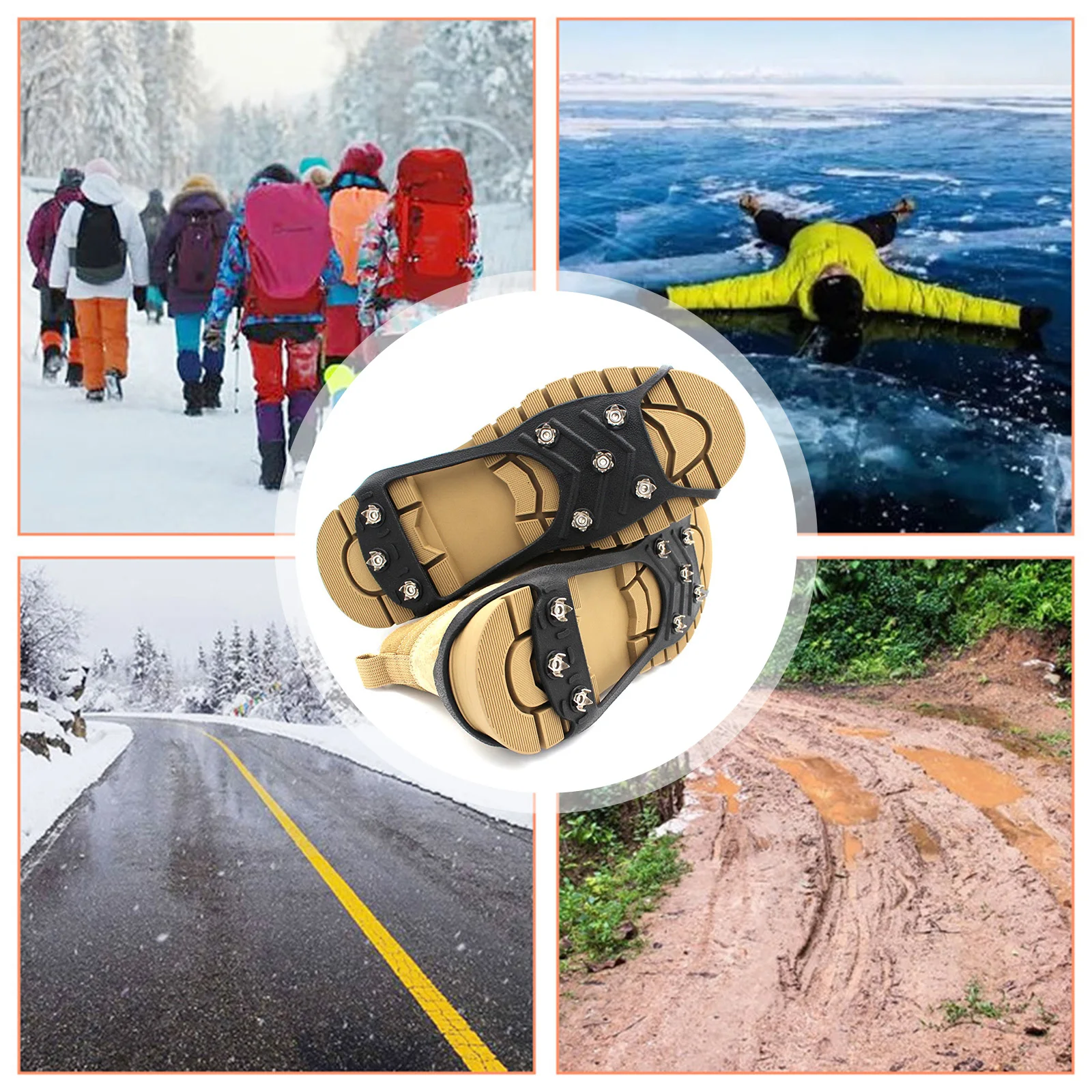

1 Pair 8 Spikes Ice Snow Grips Crampon Traction Cleats Lightweight Ice Cleats Grips Non Slip Shoe Ice Grippers for Boots Shoes