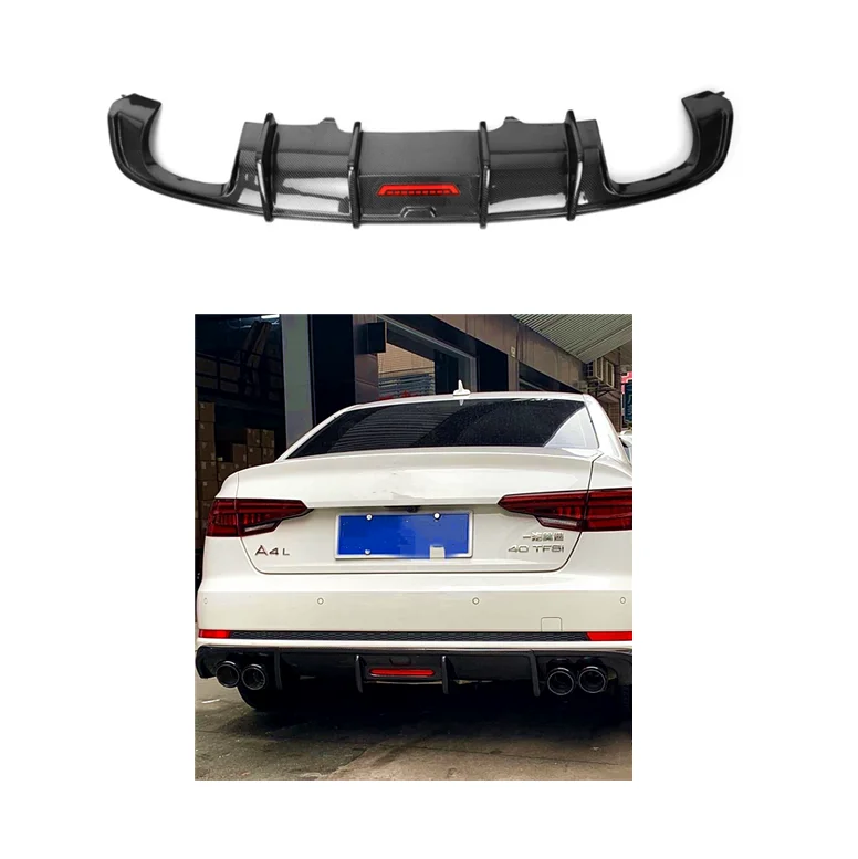 

Carbon Fiber Rear Bumper Lip For Audi A4 S4 B9 Upgrade Karbel Style Rear Diffuser With LED 2017-2019