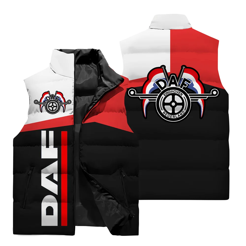 Truck Logo DAF Logo 3D Printed Sleeveless Vest, New Fashionable Standing Neck Zippered Jacket, Motorcycle Cycling Clothing 6XL