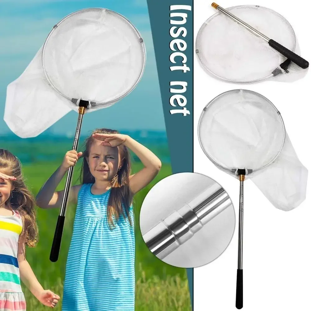 Stainless Steel Telescopic Butterfly Net Telescopic Extendable Handle Flying Animals Capture Net Manual Nets Fast Folding