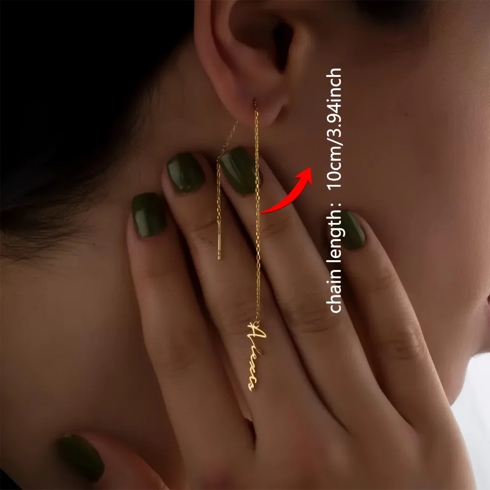 اسم مخصص سلسلة طويلة عراف أقراط للنساء الفتيات شخصية اسم استرخى انخفاض القرط مجوهرات من صلب لا يصدأ هدية #4