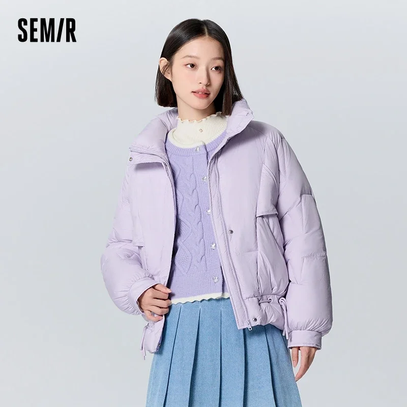 

Semir Cotton Jacket Women Design Floral Jacquard Raglan Sleeves Loose 2023 New Winter Soft Waxy Drawstring Cotton Jacket