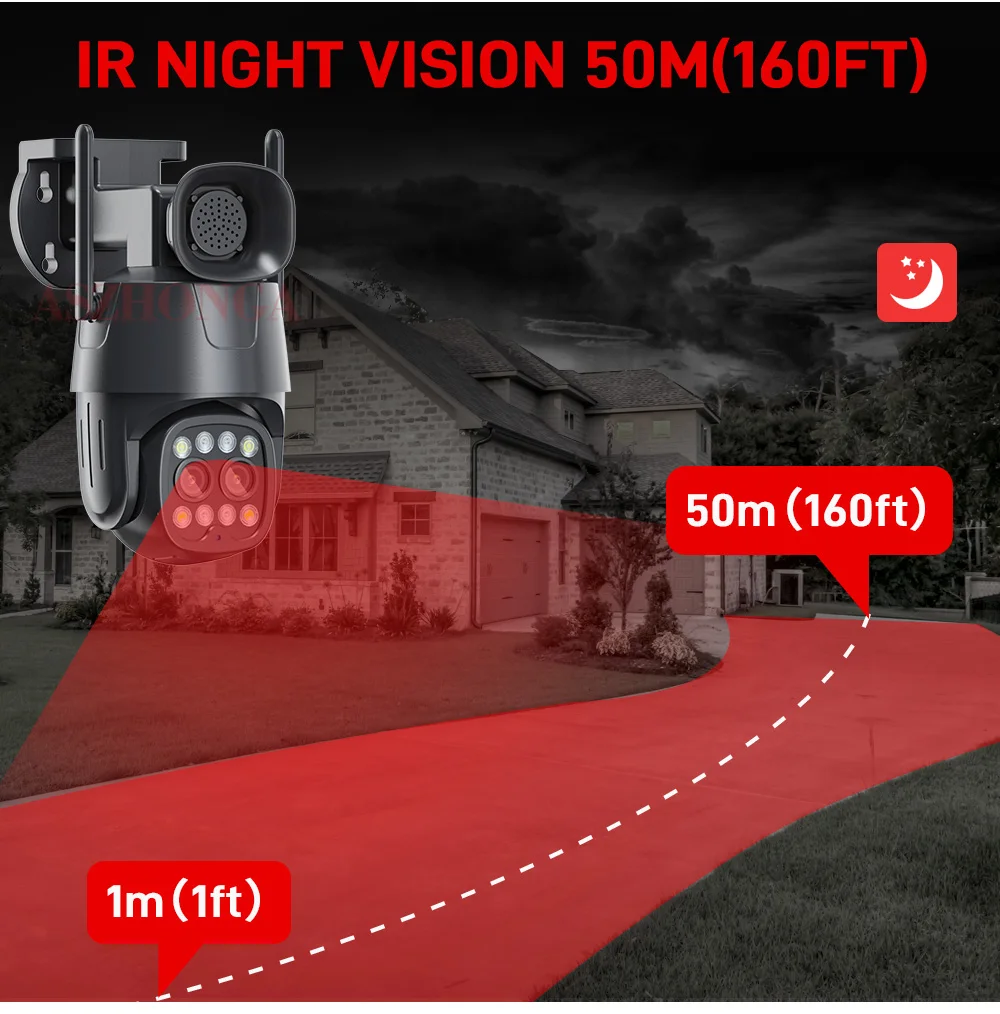 ASZHONGA 4G 8MP Dual Lens Camera 10X Zoom PTZ Camera Two-way Audio WiFi Security Surveillance Linkage Tracking Home Outdoor Cam