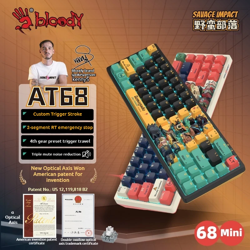 

A4tech Savage Impact At68 Проводная механическая клавиатура для киберспортивных игр с оптической осью с регулируемой скоростью 68-клавишная механическая клавиатура