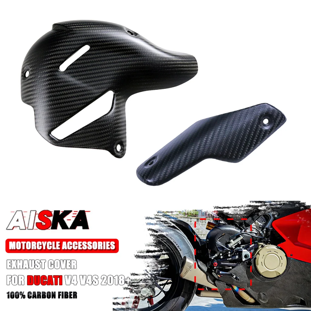 

Motorcycle Carbon Fiber Heat Shield Guard Protector Accessories For Ducati V4 V4S Akra Exhaust System 2018-2024 Matte Glossy