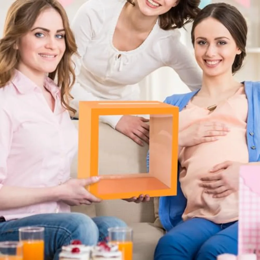 صندوق بطاقات برتقالي مع نافذة شفافة لحفلات الزفاف، صندوق بريد من الورق المقوى، حامل أموال لاستقبال حفل الزفاف، استحمام الطفل أ